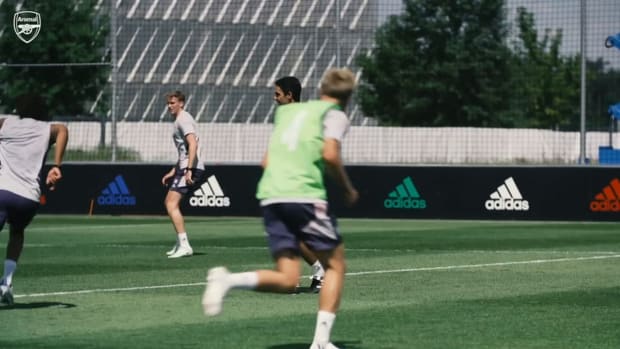 Mikel Arteta shows off his skills in Arsenal training